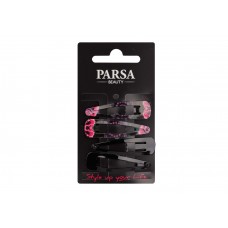 Заколка клик-клак для волос Parsa Beauty, серии Wild&Magic, черно/розовая, 4 шт/уп